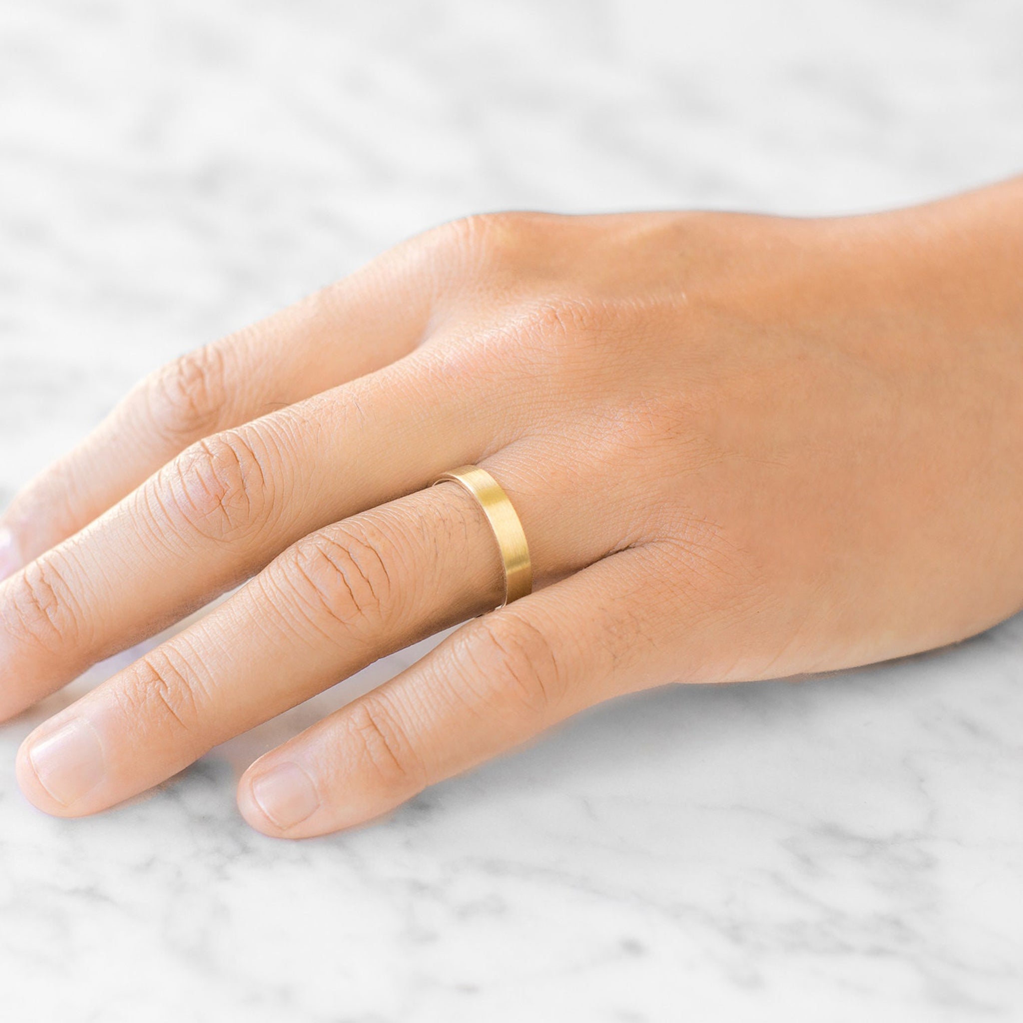 Comfort Fit Brushed Gold Plain Mens Wedding Band 4 MM