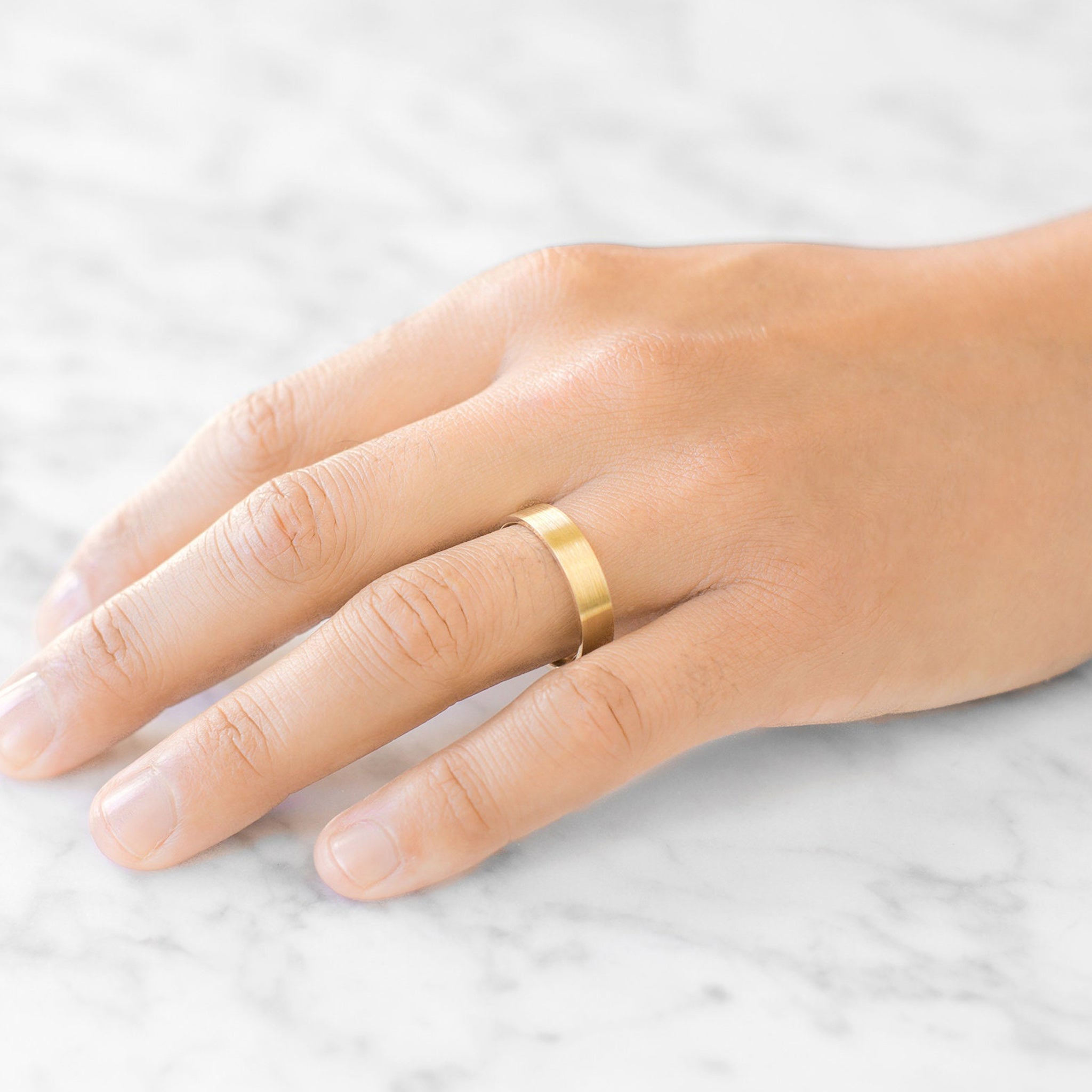 Solid Brushed Gold Plain Comfort Fit Mens Band 5MM