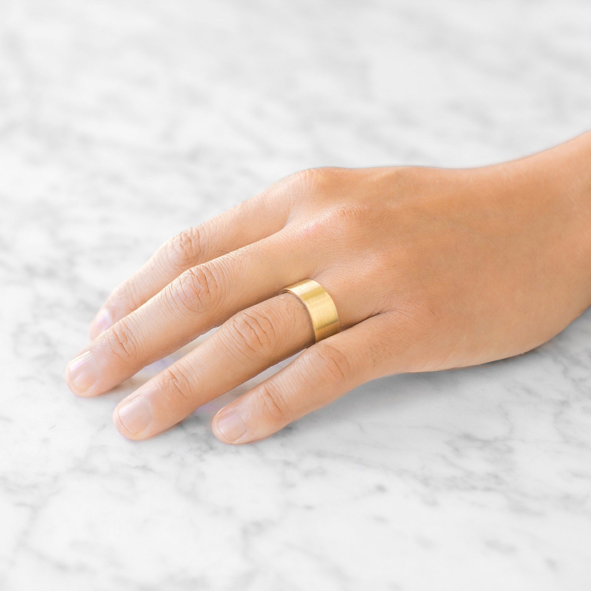 Matte Brushed Gold Comfort Fit Plain Cigar Mens Wedding Band 8 MM