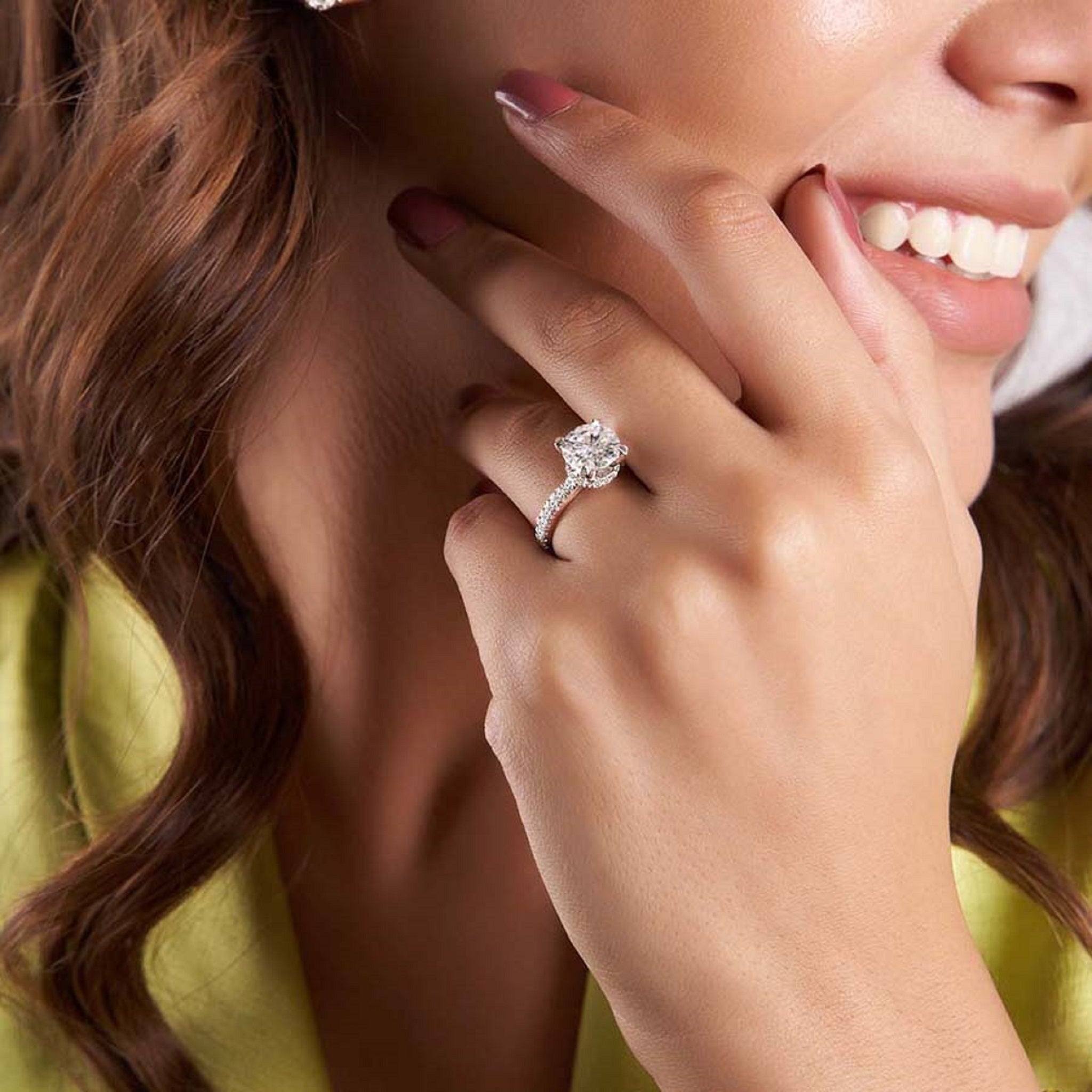 Secret Halo Solitaire Accented Round Engagement Ring