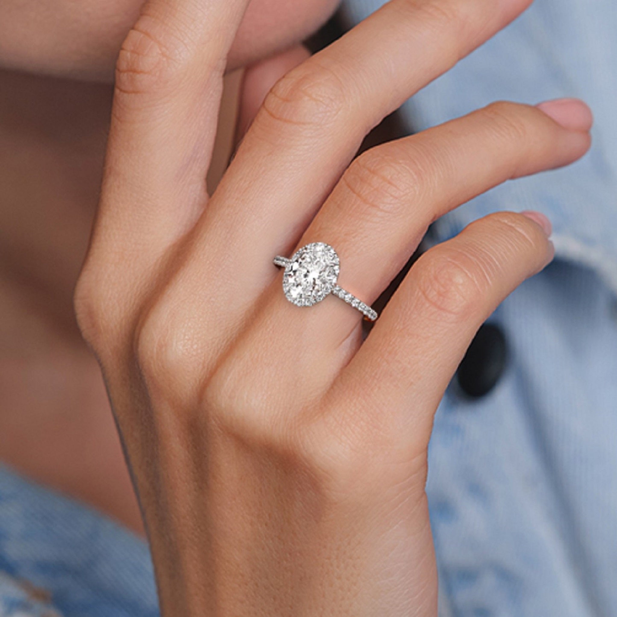 Unique Oval Cut Halo Engagement Ring