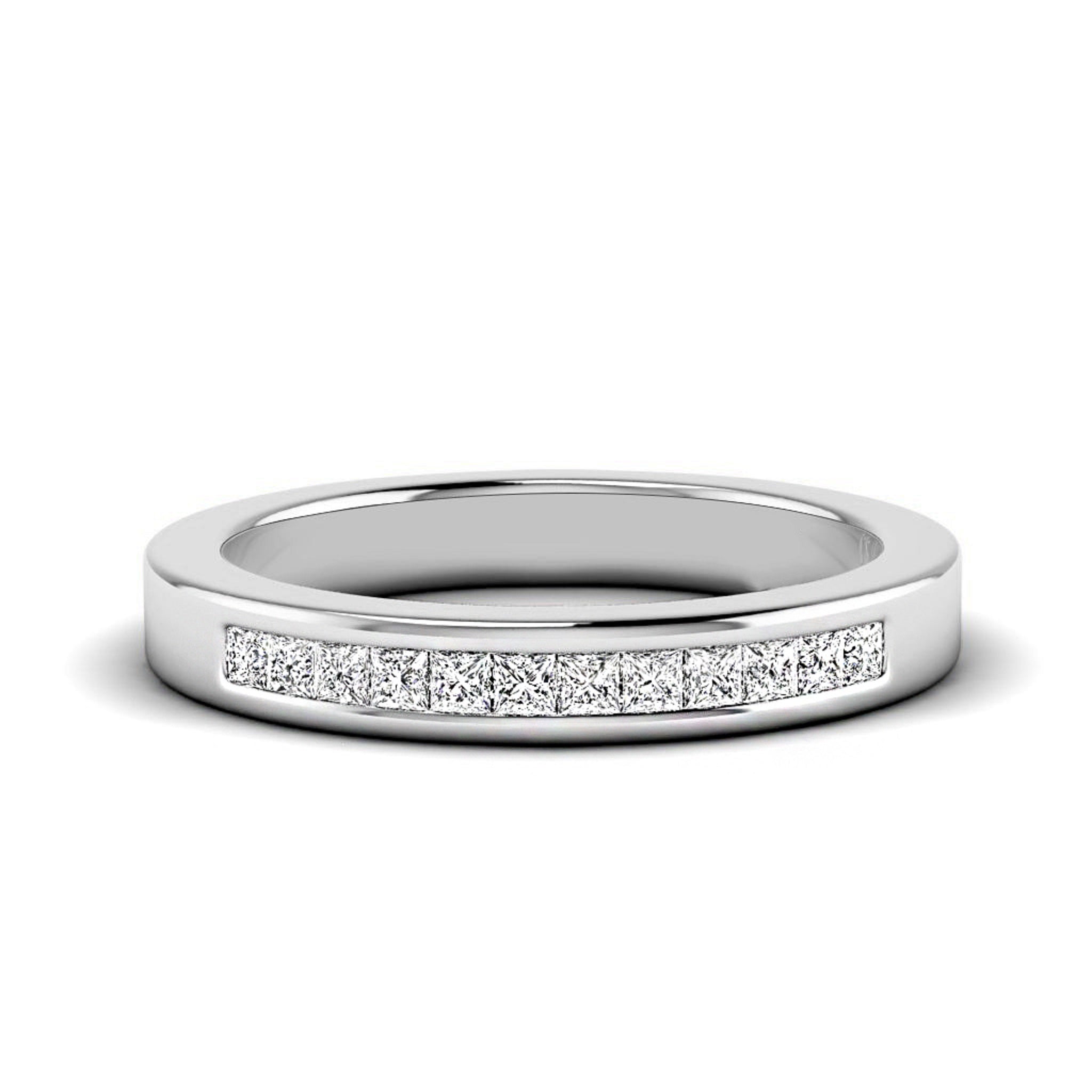 Channel Set Princess Cut Unisex Wedding Ring