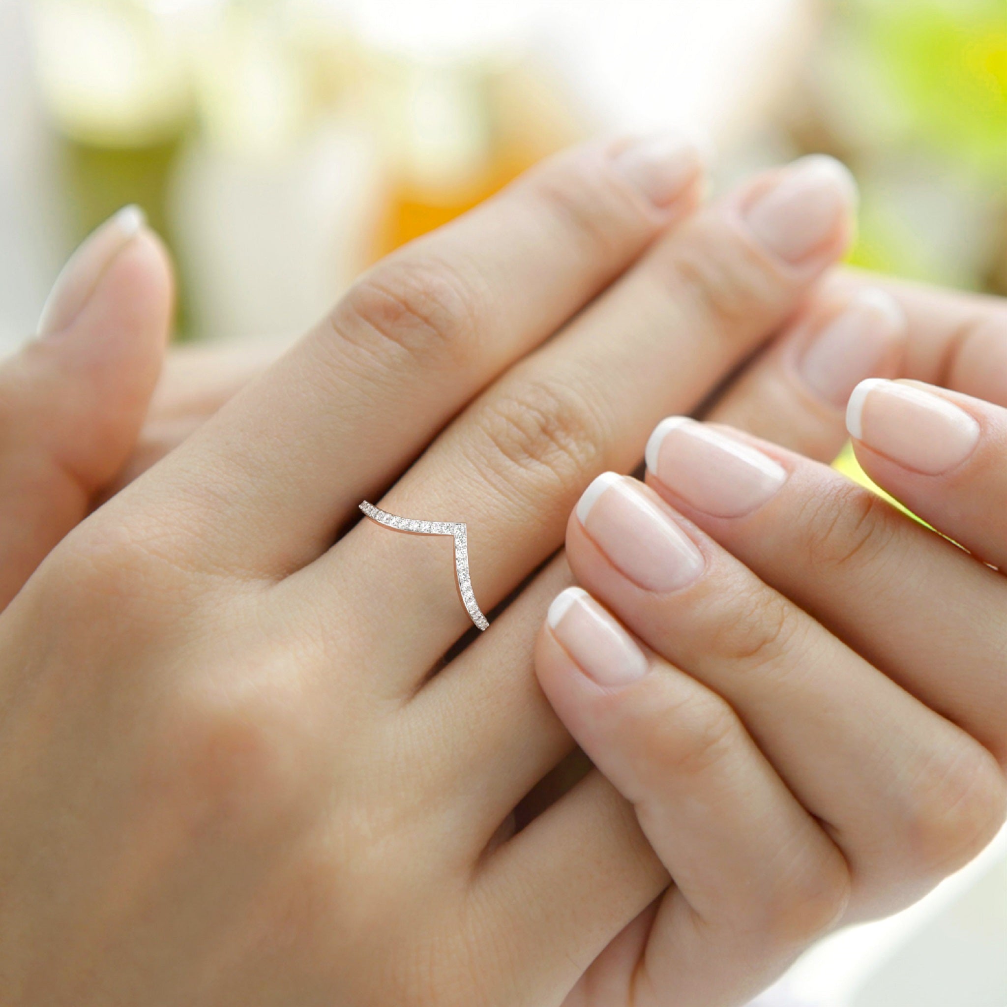 Deep V Shaped Curve Diamond Wedding Band