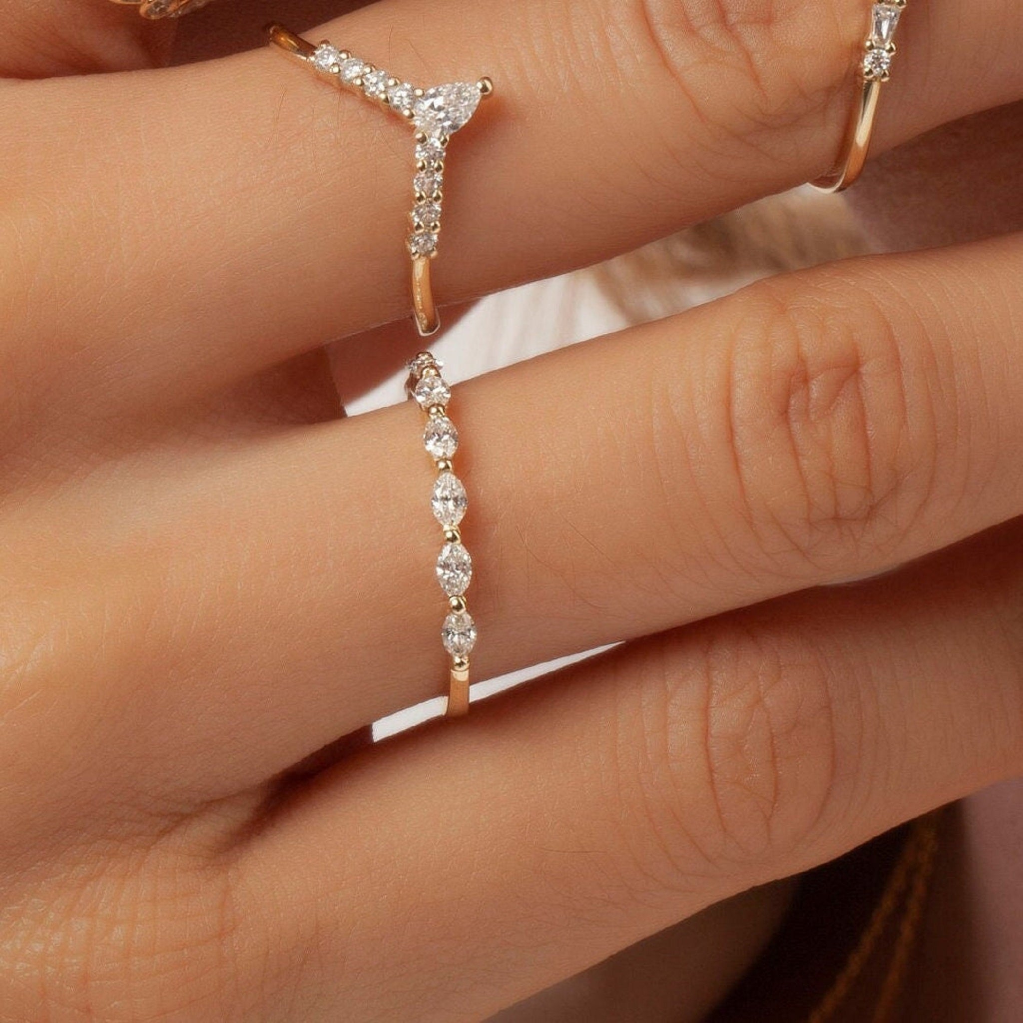 Floating Bubble Prong Marquise Half Eternity Band