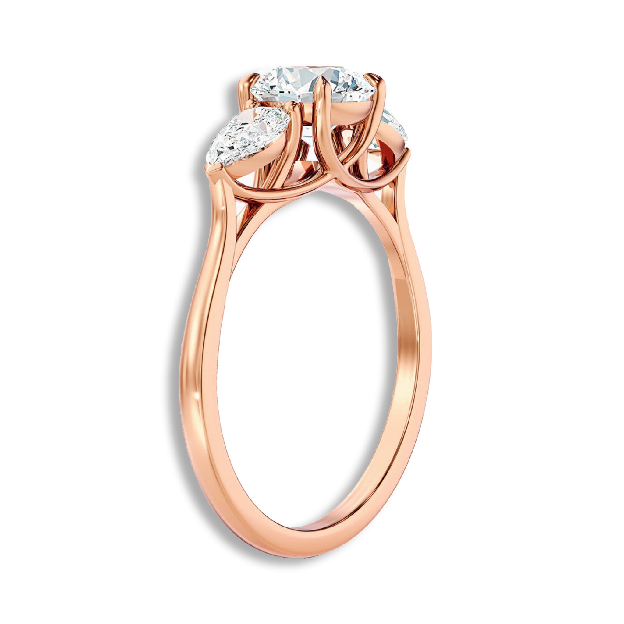 Round With Side Two Pear Shaped Three Stone Ring