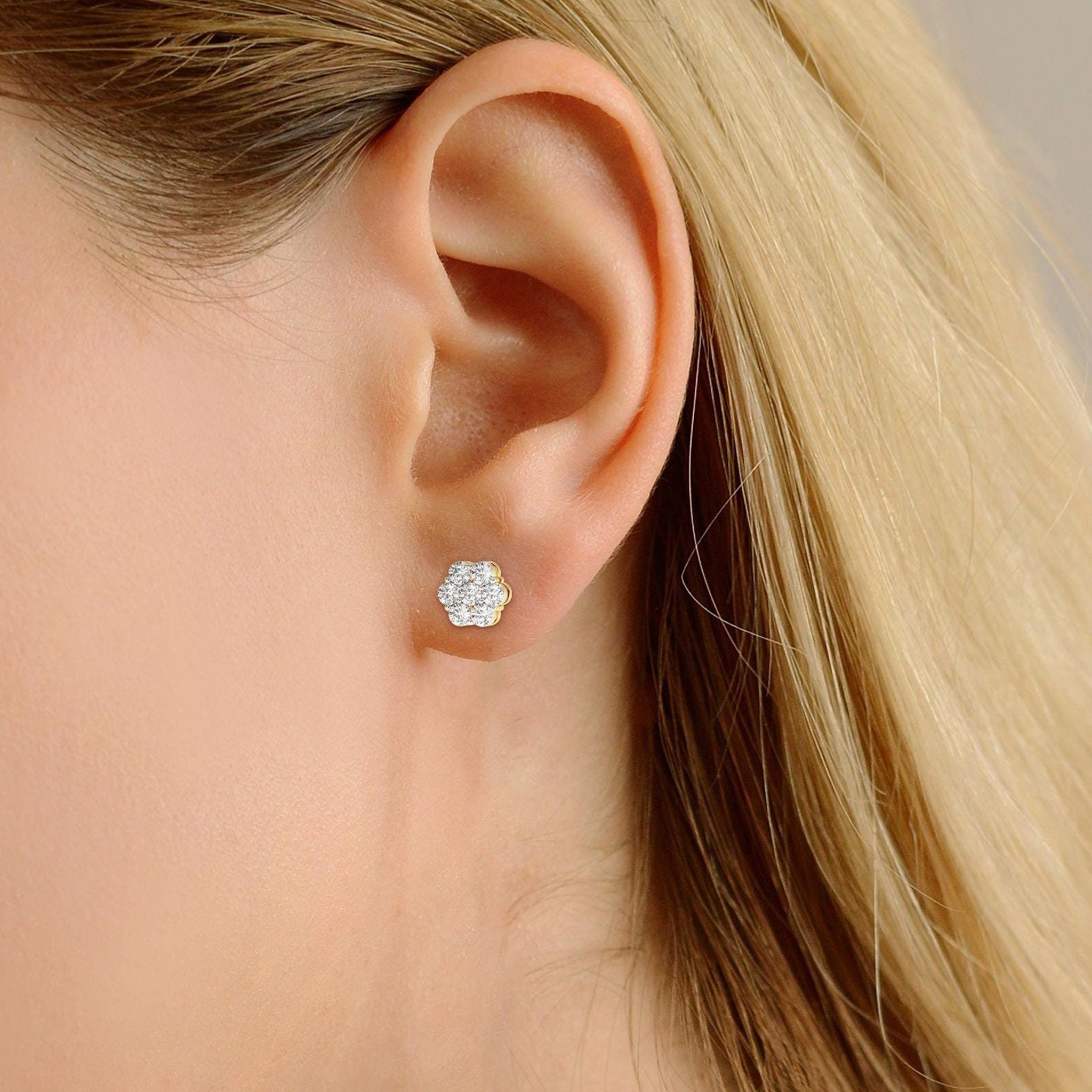Flower Style Cluster Diamond Stud Earrings