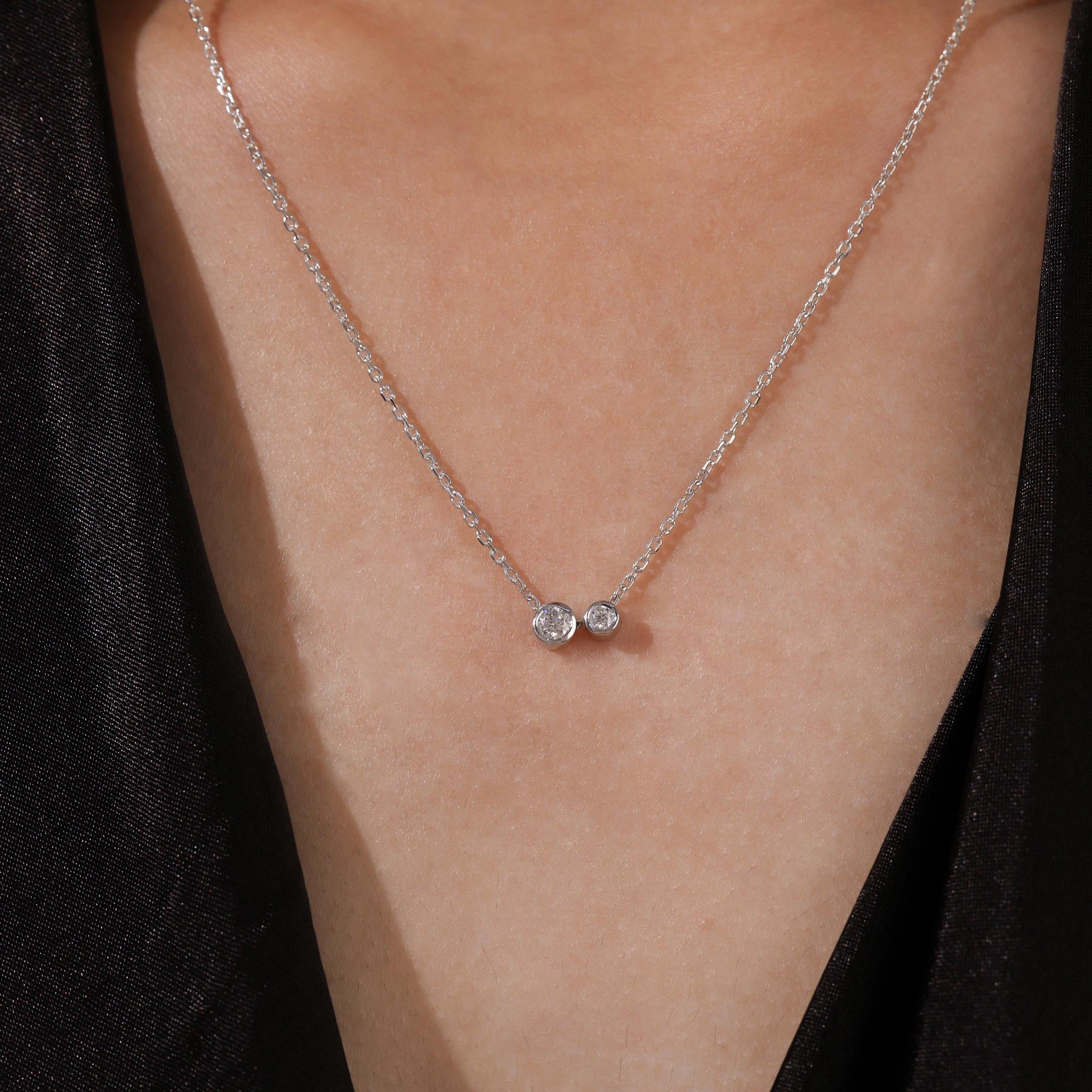 Two Stone Round Bezel Set Toi Et Moi Diamond Necklace