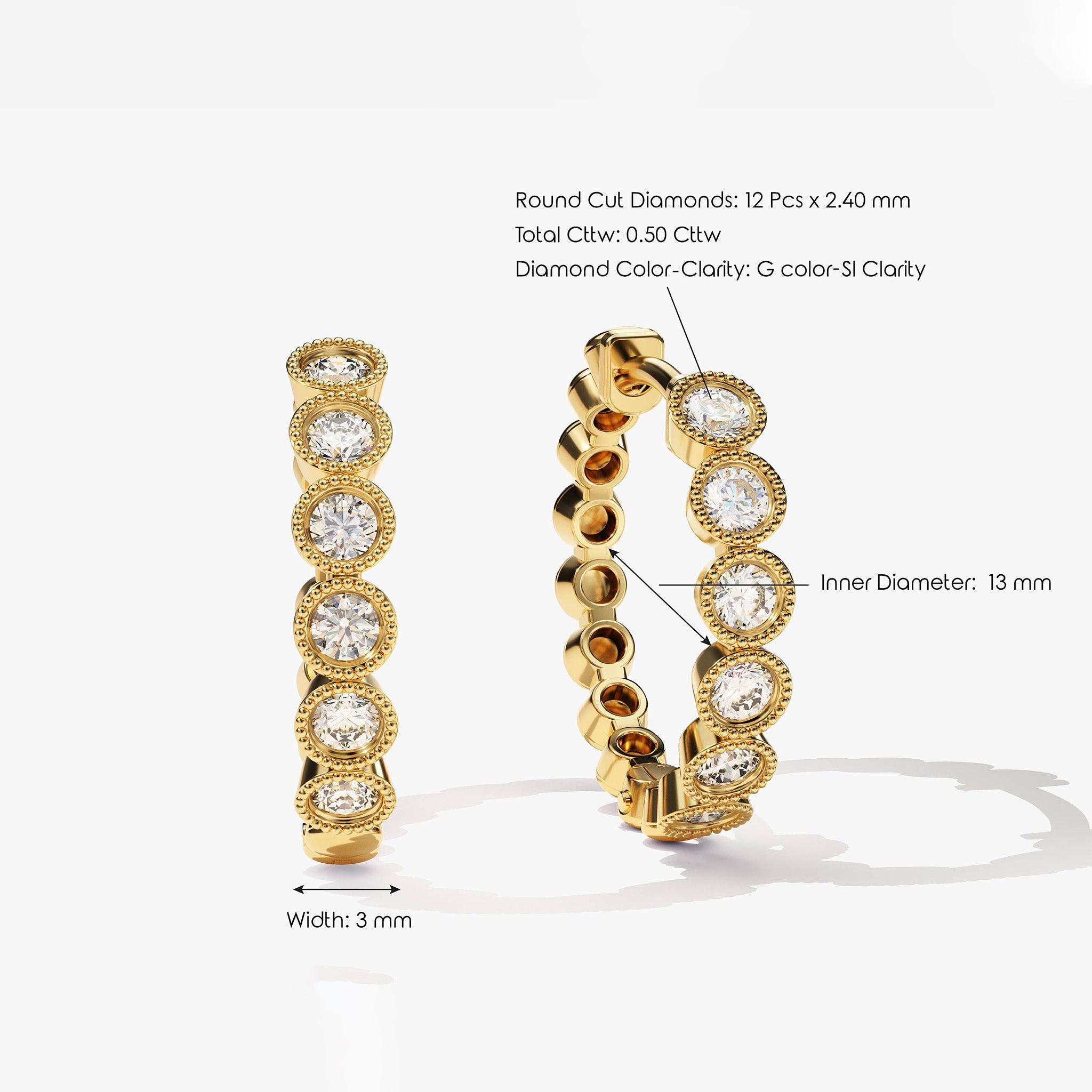 Milgrain Round Diamond Hoop Earrings