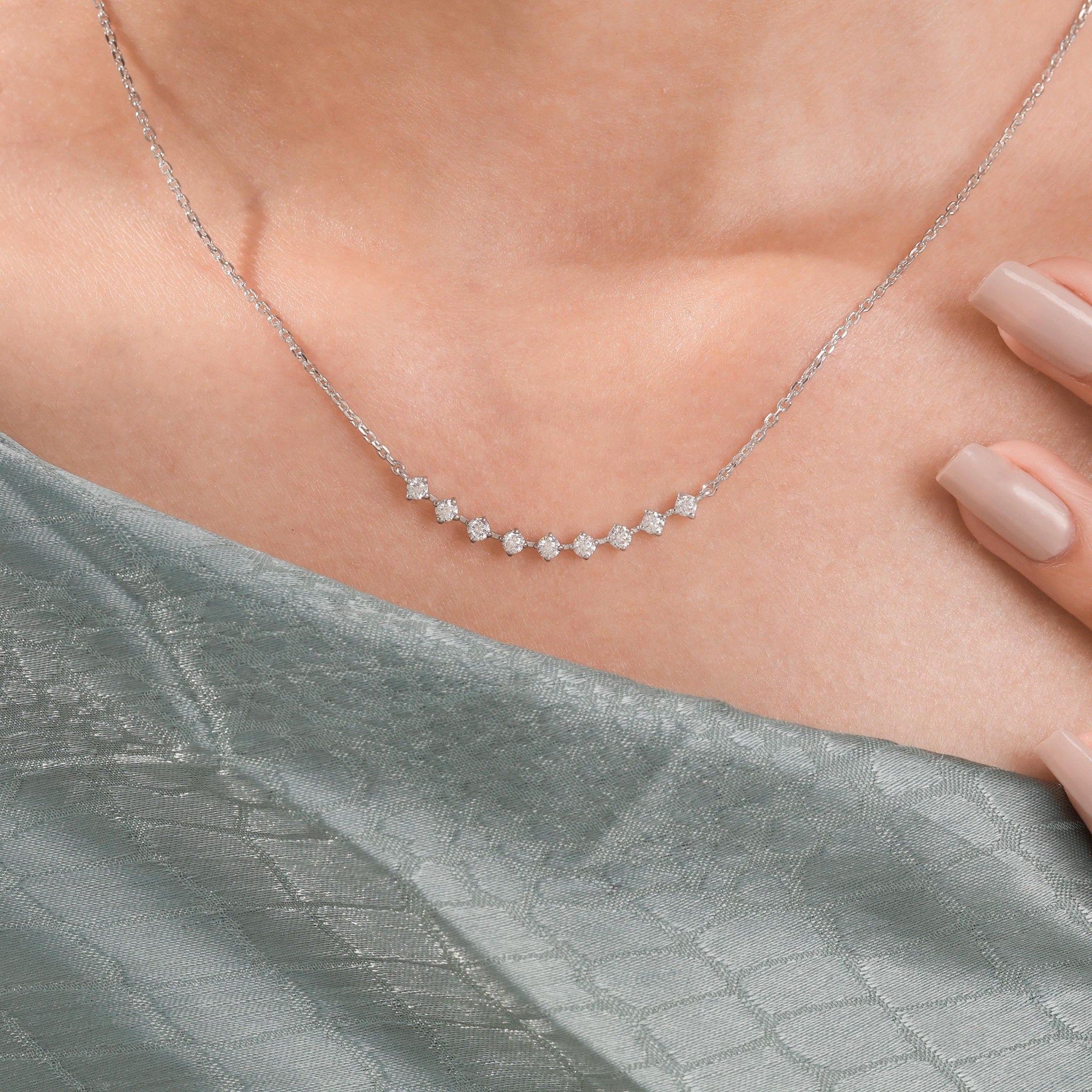 Delicate Floating Diamond Curve Bridal Wedding Necklace