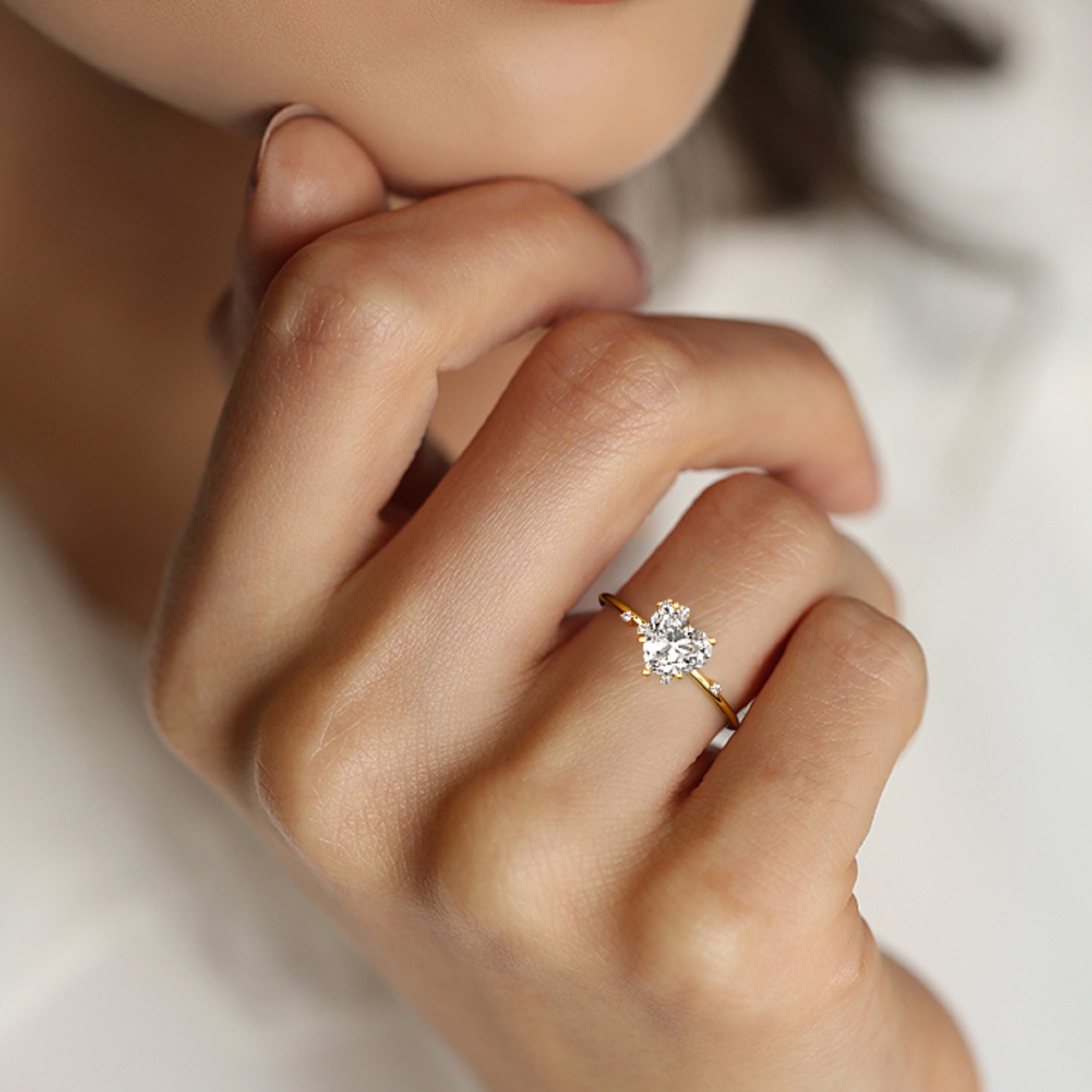 Heart Shaped Diamond Promise Proposal Ring