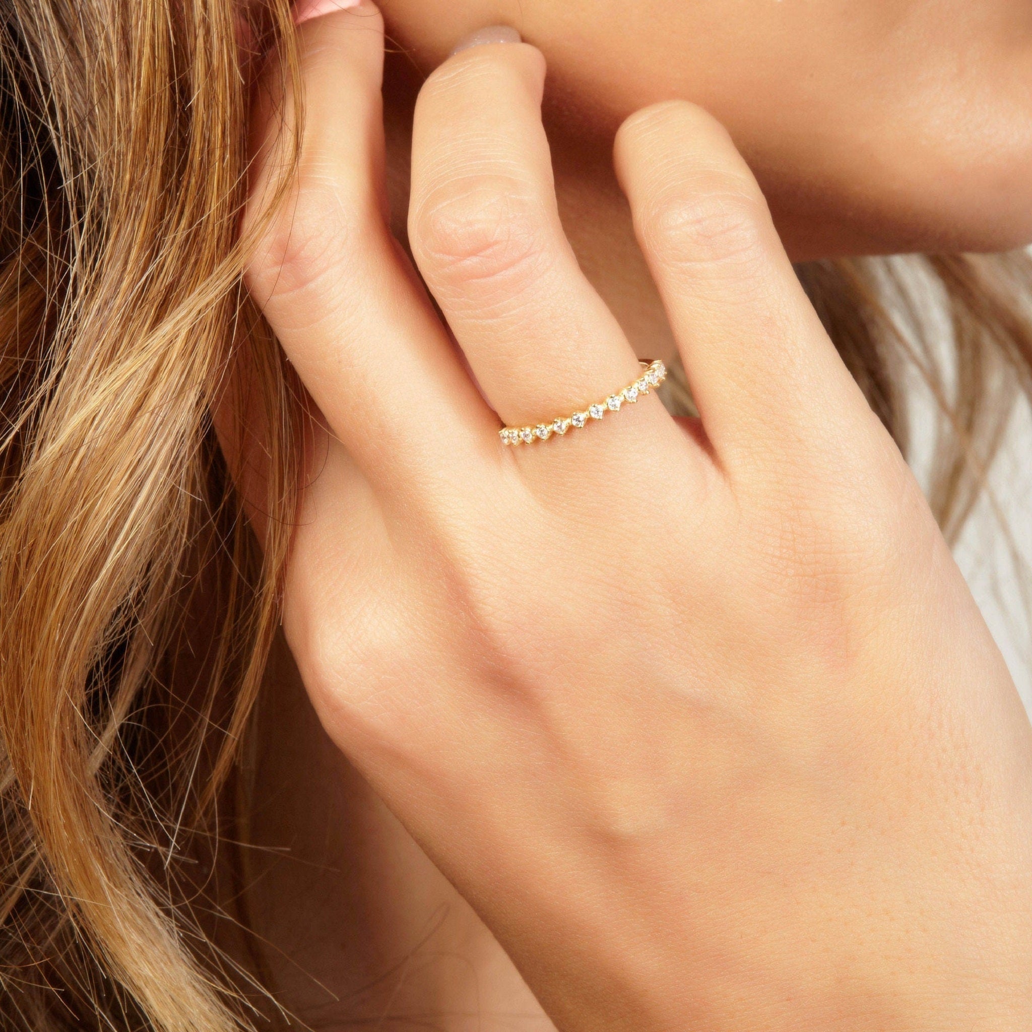 Delicate Round Half Eternity Moissanite Band