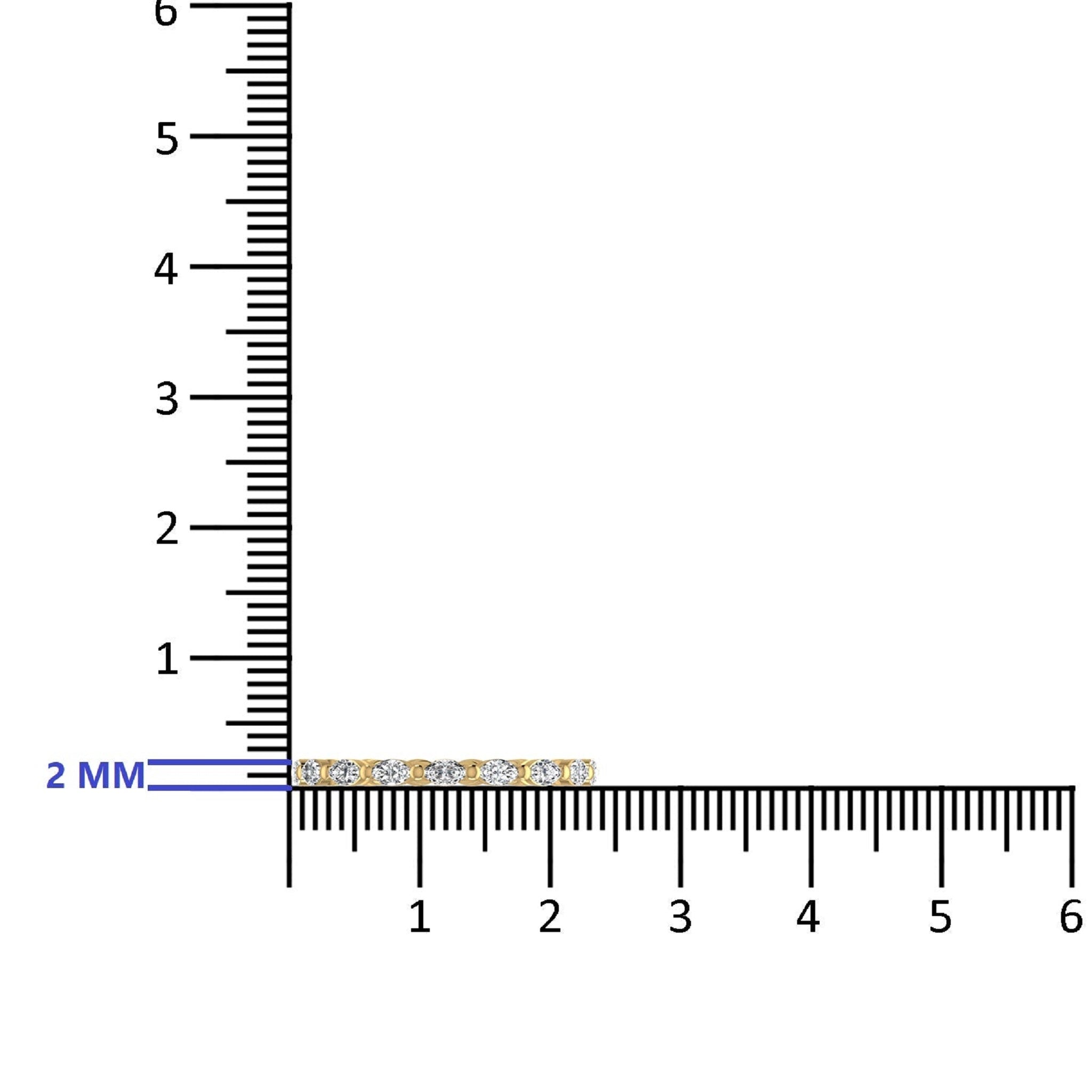 Measurement guide showing 2mm band width of Marquise Stackable Full Eternity Diamond Ring, ideal for precise jewelry sizing and fit.