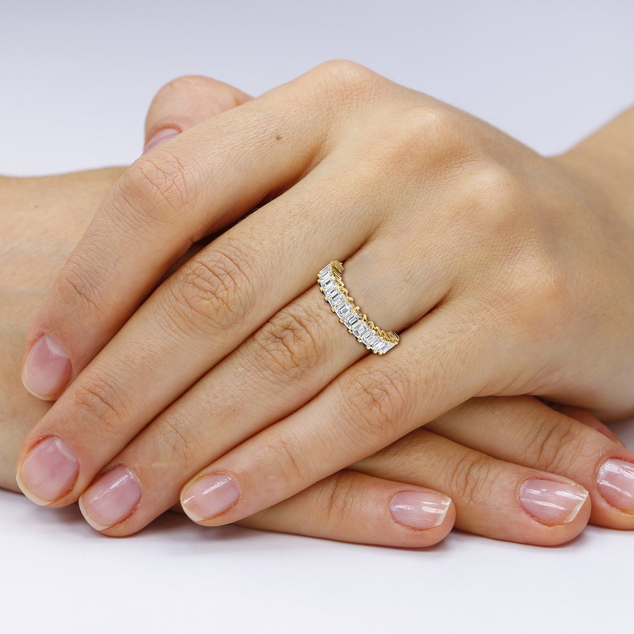 Emerald Cut Moissanite Eternity Band