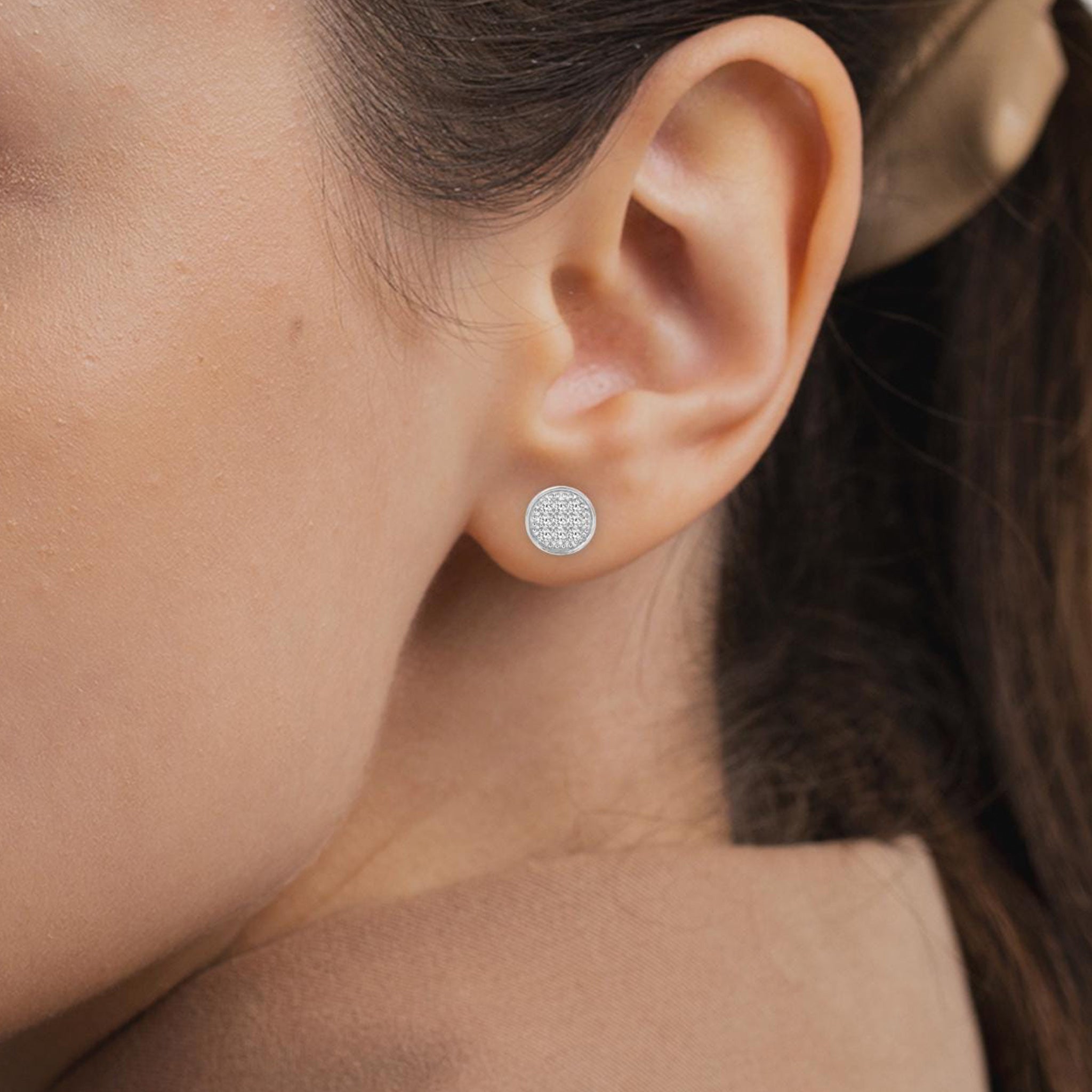 Iced Out Cluster Round Diamond Stud Earrings Push Back