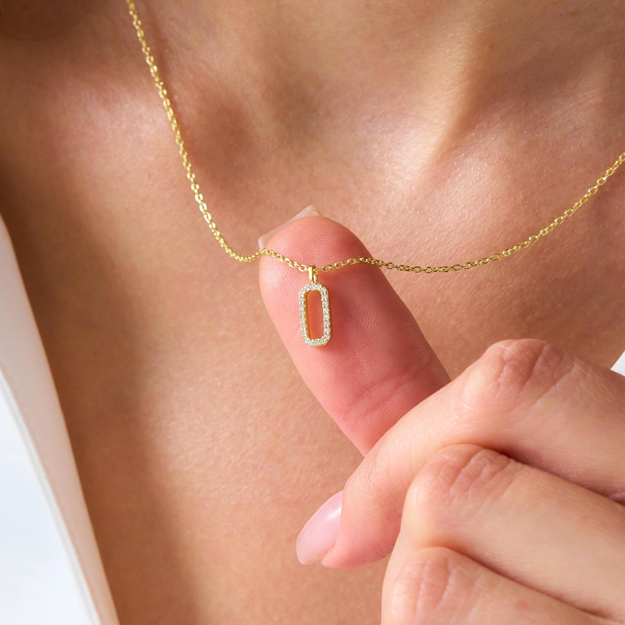 Minimalist Pave Diamond Rectangle Necklace