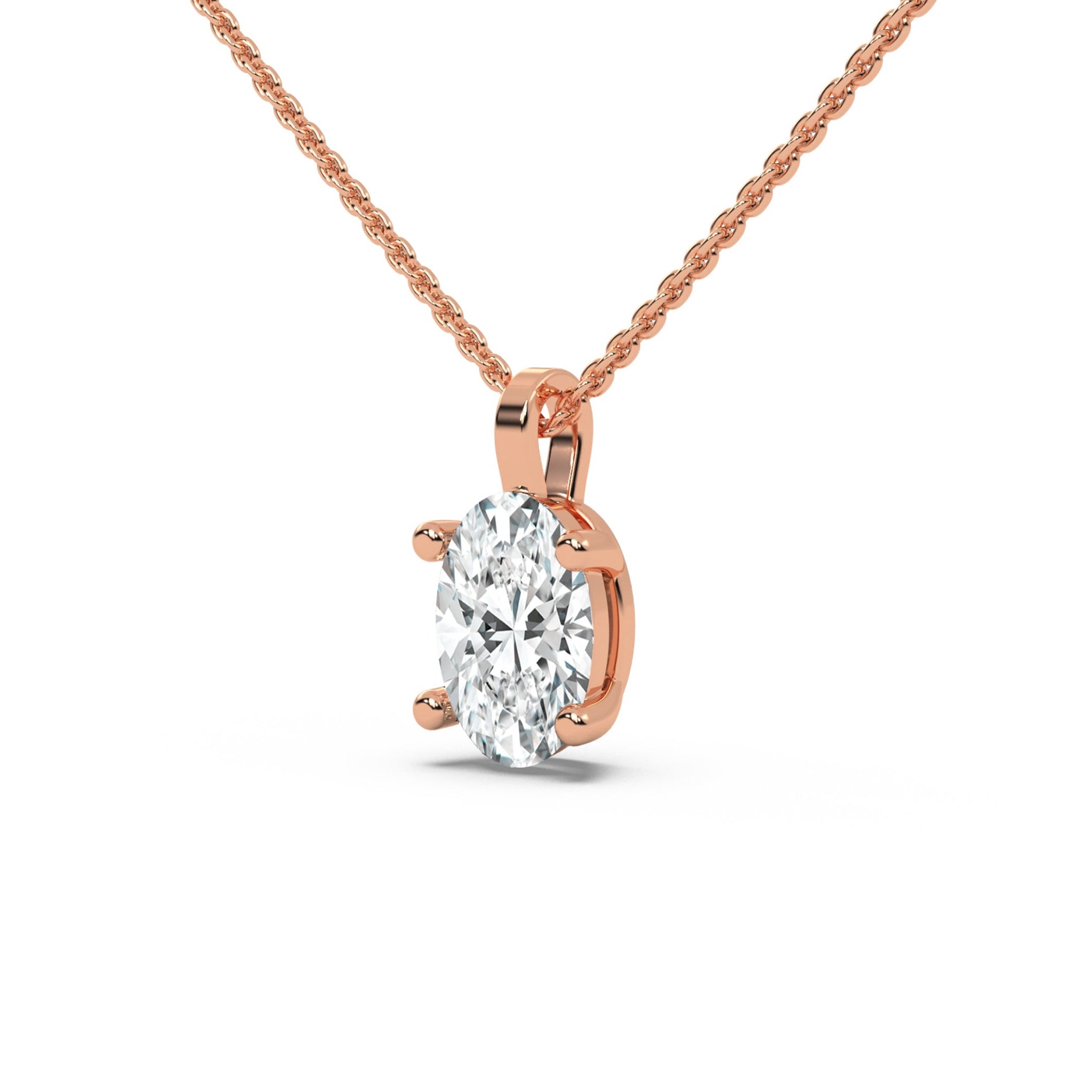 Delicate Oval Diamond Solitaire Womens Necklace