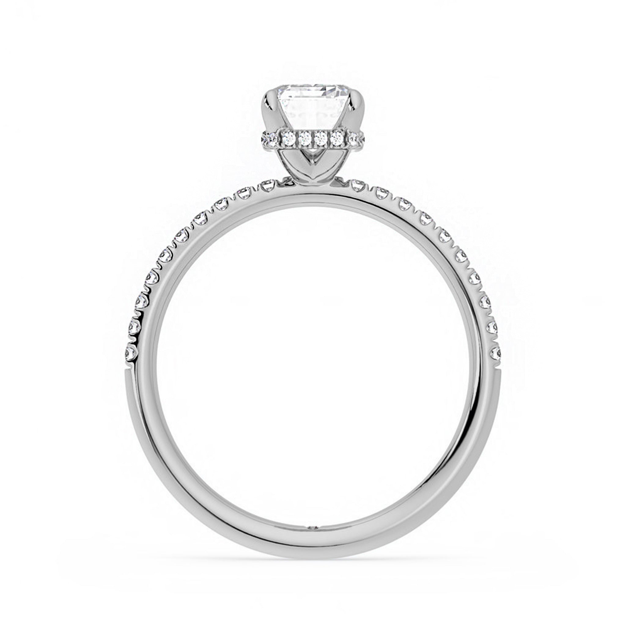 Hidden Halo Emerald Cut Engagement Ring With Pave Side Stones