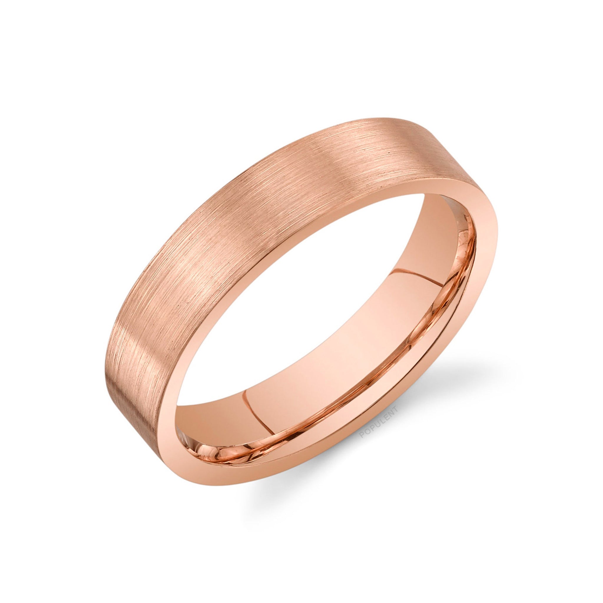 Solid Brushed Gold Plain Comfort Fit Mens Band 5MM