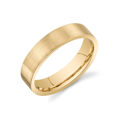 Solid Brushed Gold Plain Comfort Fit Mens Band 5MM