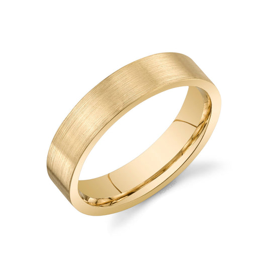 Solid Brushed Gold Plain Comfort Fit Mens Band 5MM