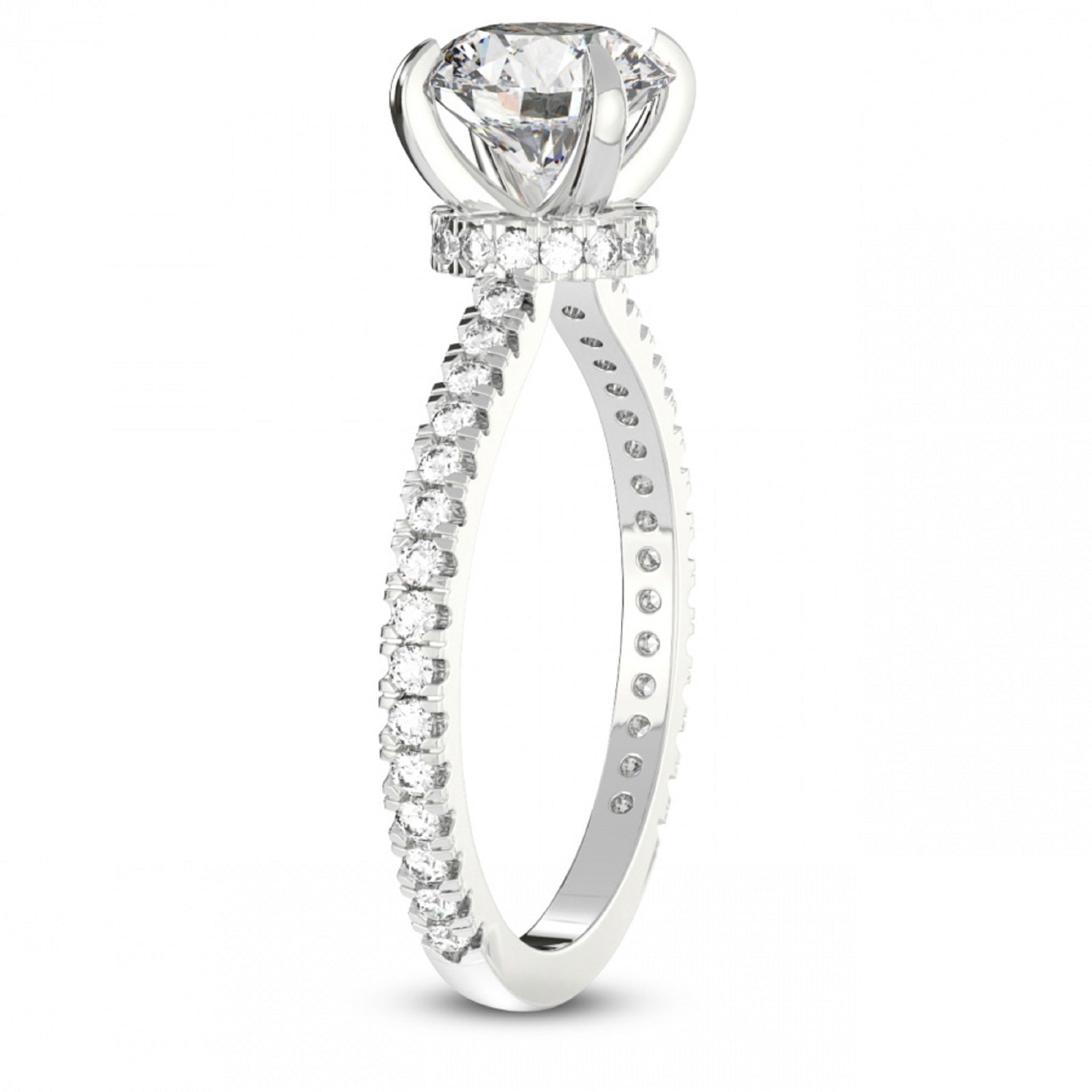 Secret Halo Solitaire Accented Round Engagement Ring