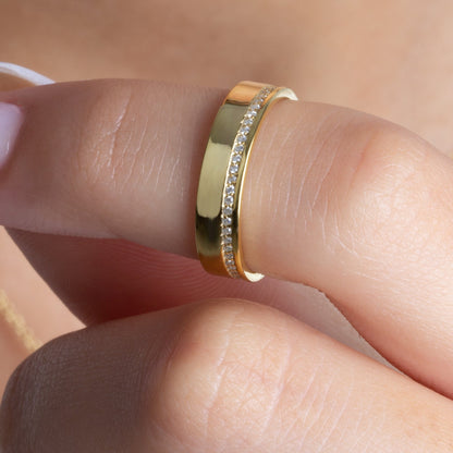 Delicate One Side Pave Set Unisex Diamond Wedding Band