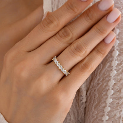 Marquise Round Half Eternity Cluster Wedding Ring