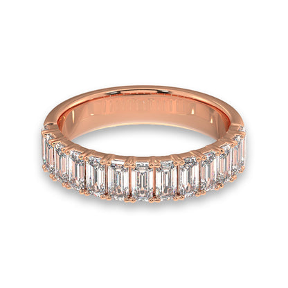 Rose gold Emerald Cut Diamond Band - Half Eternity with lab diamonds. Romantic and stylish wedding band for women.