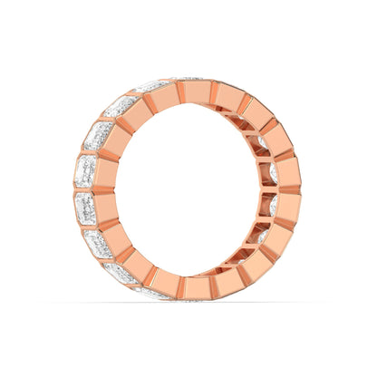 Side profile of rose gold Emerald Cut Wedding Band showing the seamless bezel-set diamond design in a continuous loop.