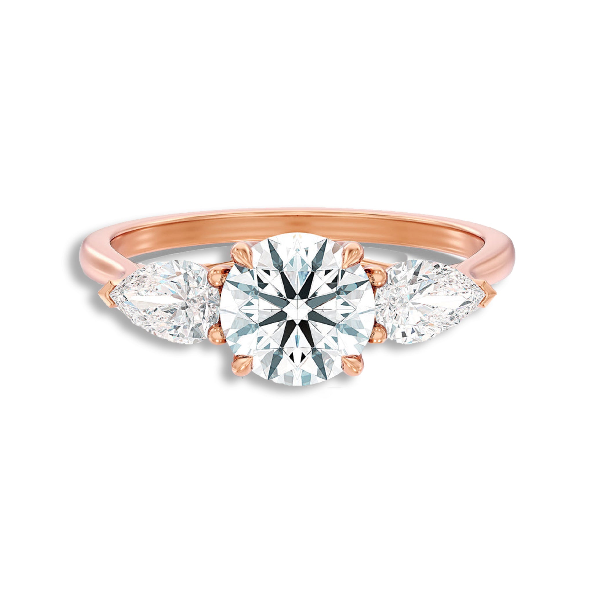 Round With Side Two Pear Shaped Three Stone Ring