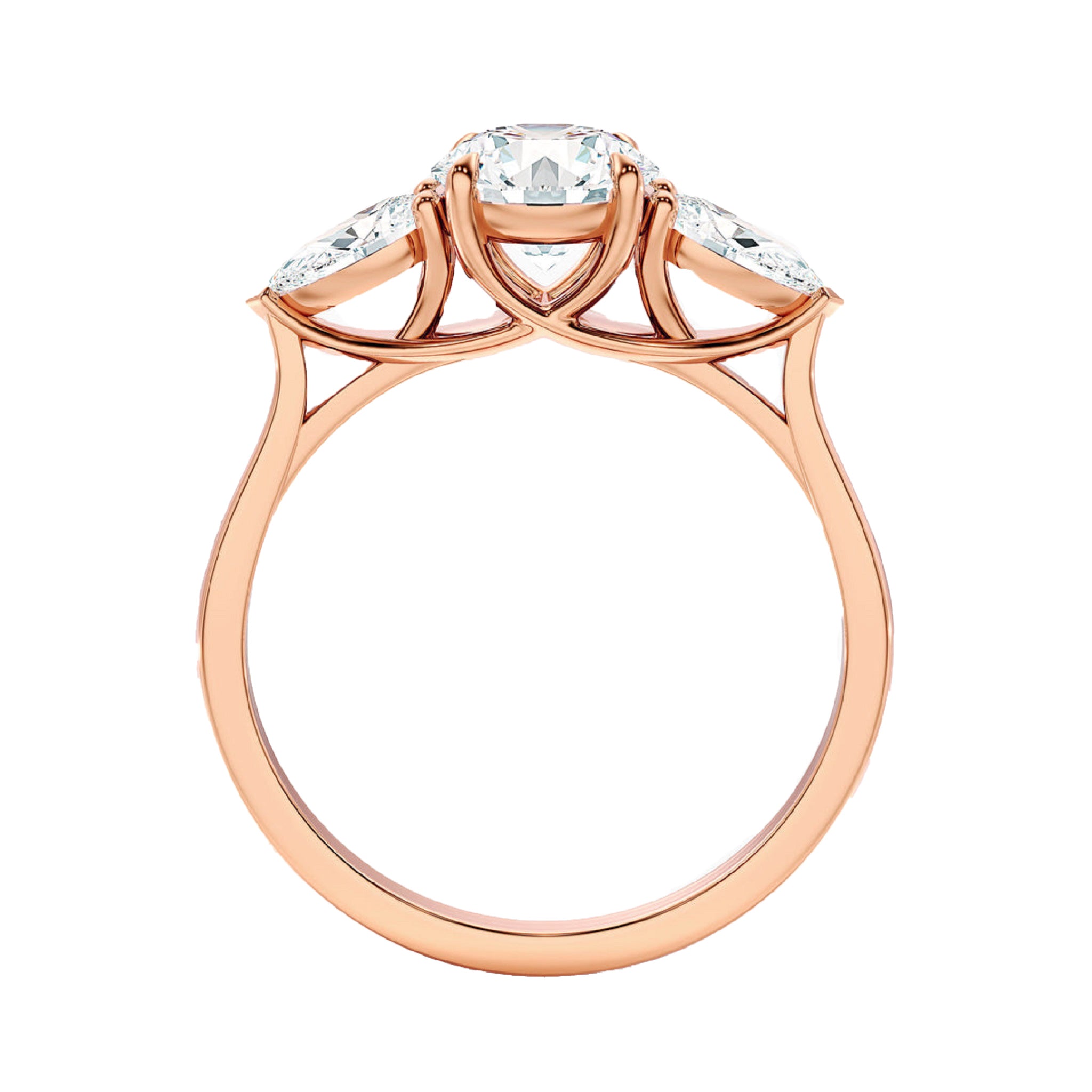 Round With Side Two Pear Shaped Three Stone Ring
