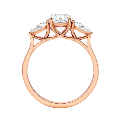 Round With Side Two Pear Shaped Three Stone Ring