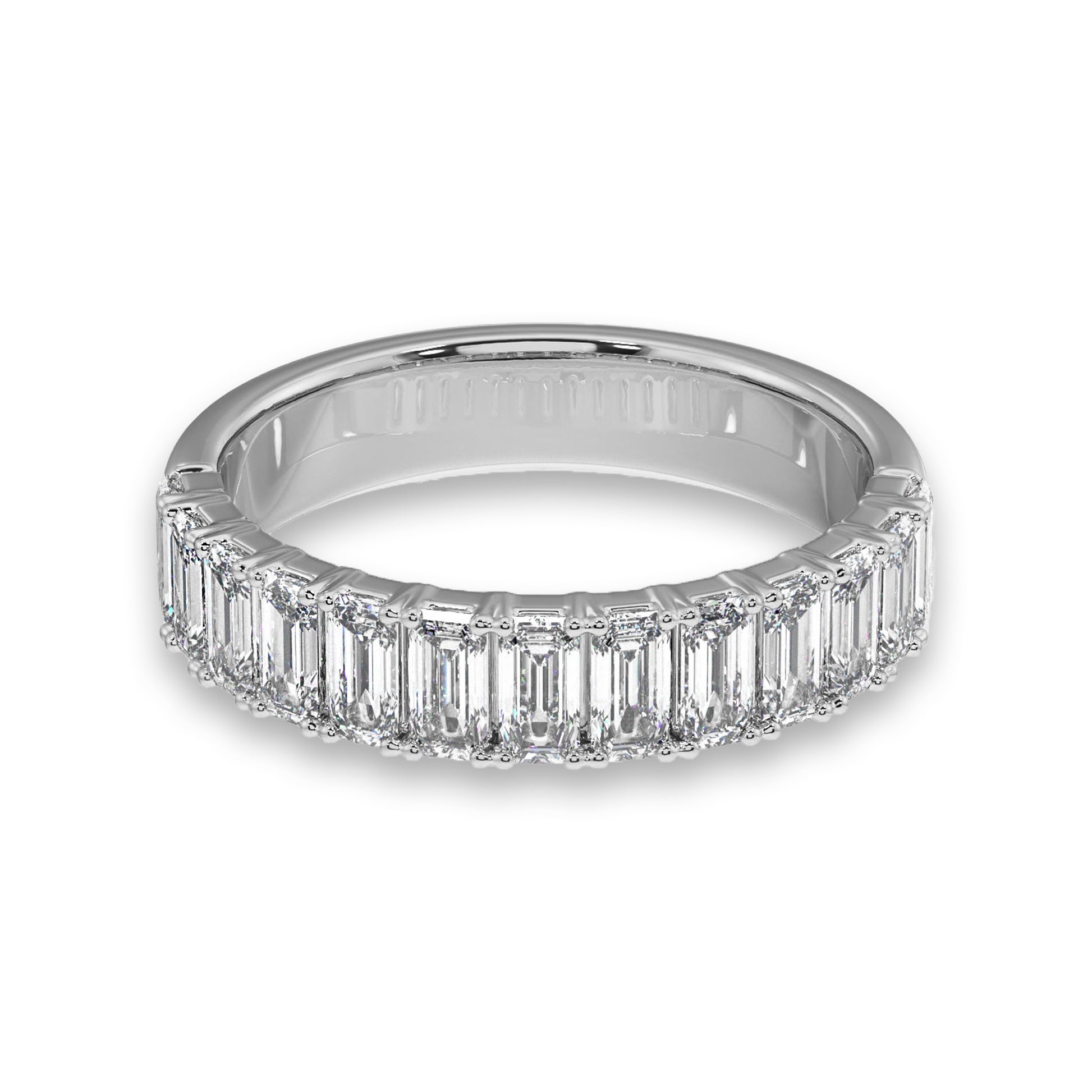 White gold Emerald Cut Diamond Band - Half Eternity with lab-grown diamonds. A refined and sustainable wedding ring choice.