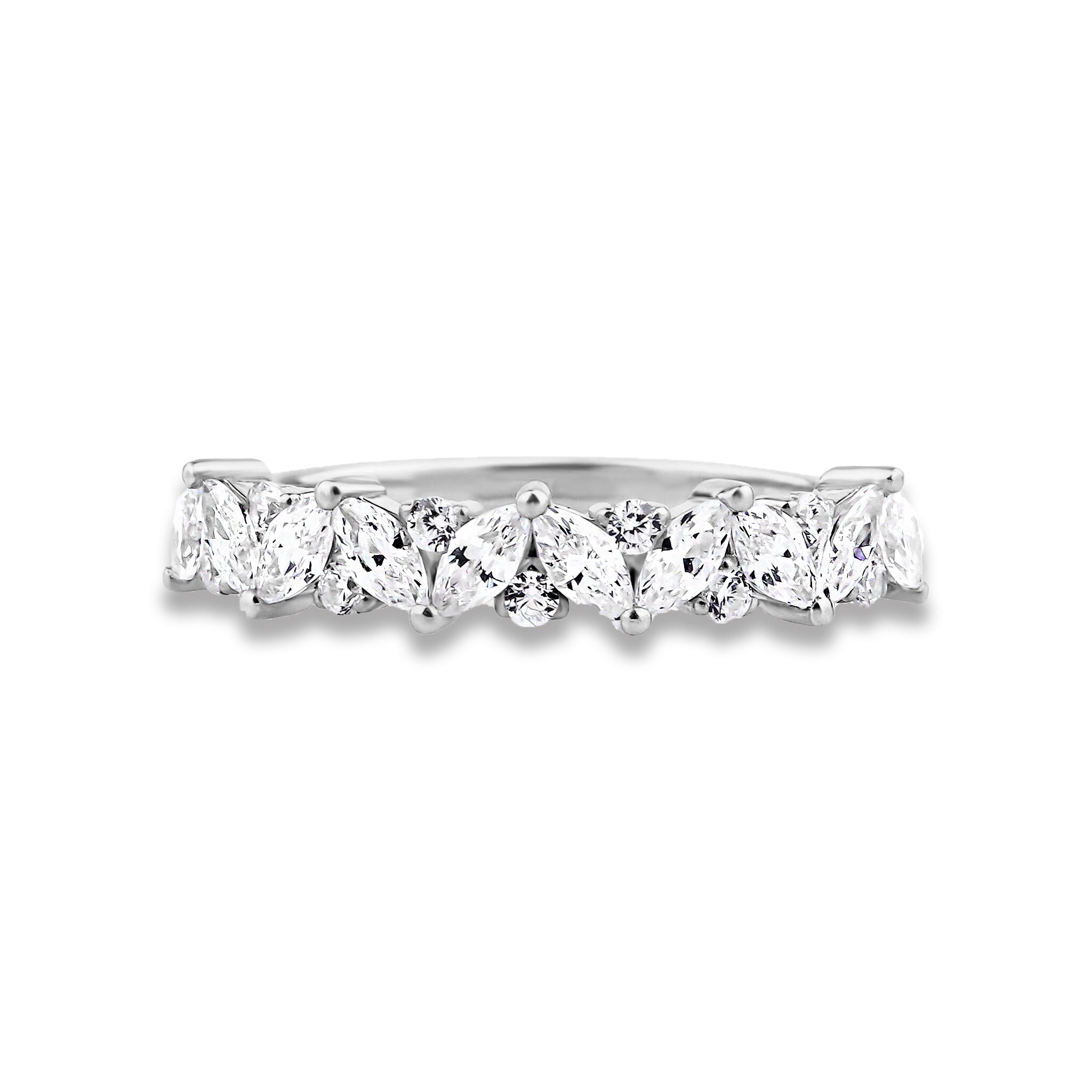 Marquise Round Half Eternity Cluster Wedding Ring