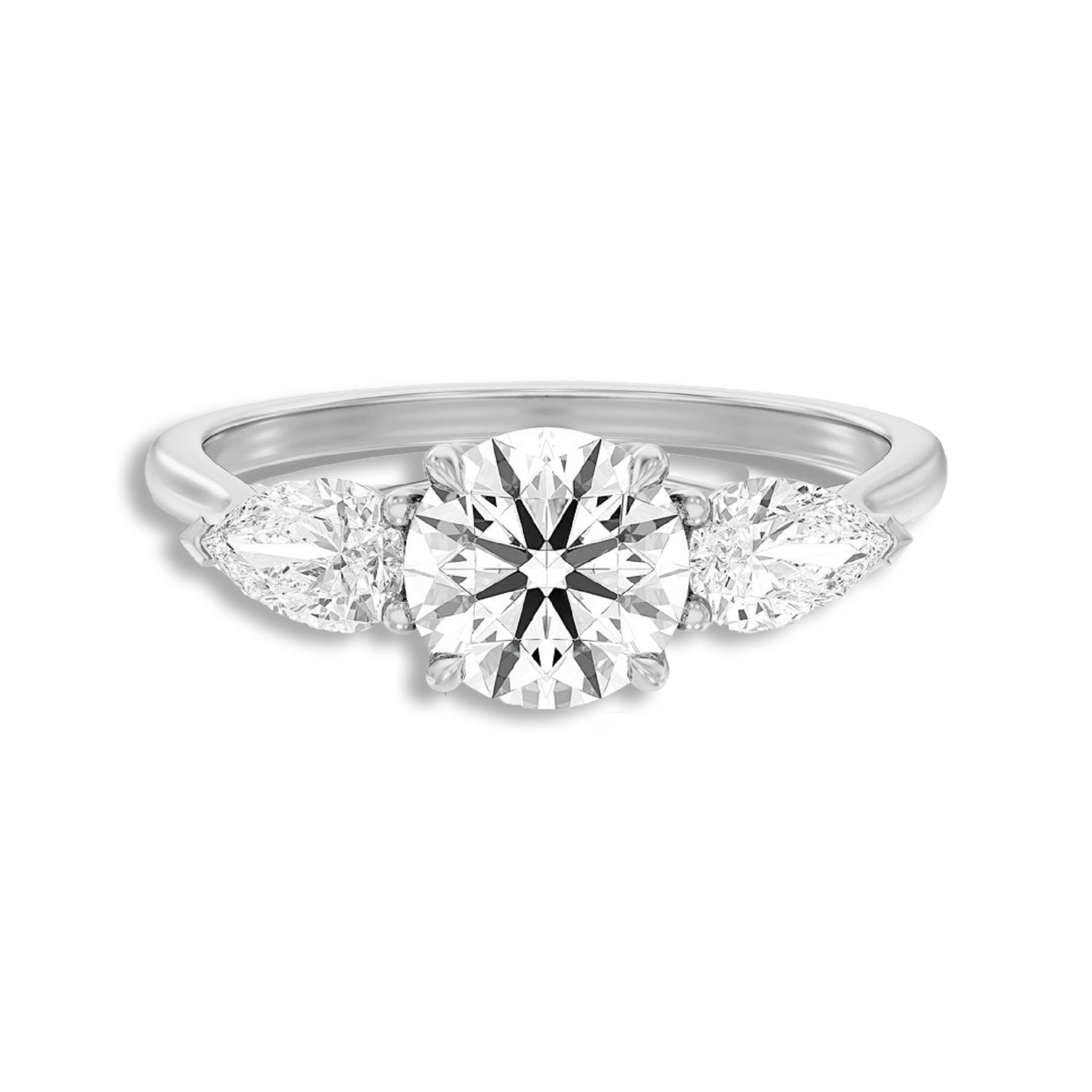 Round With Side Two Pear Shaped Three Stone Ring