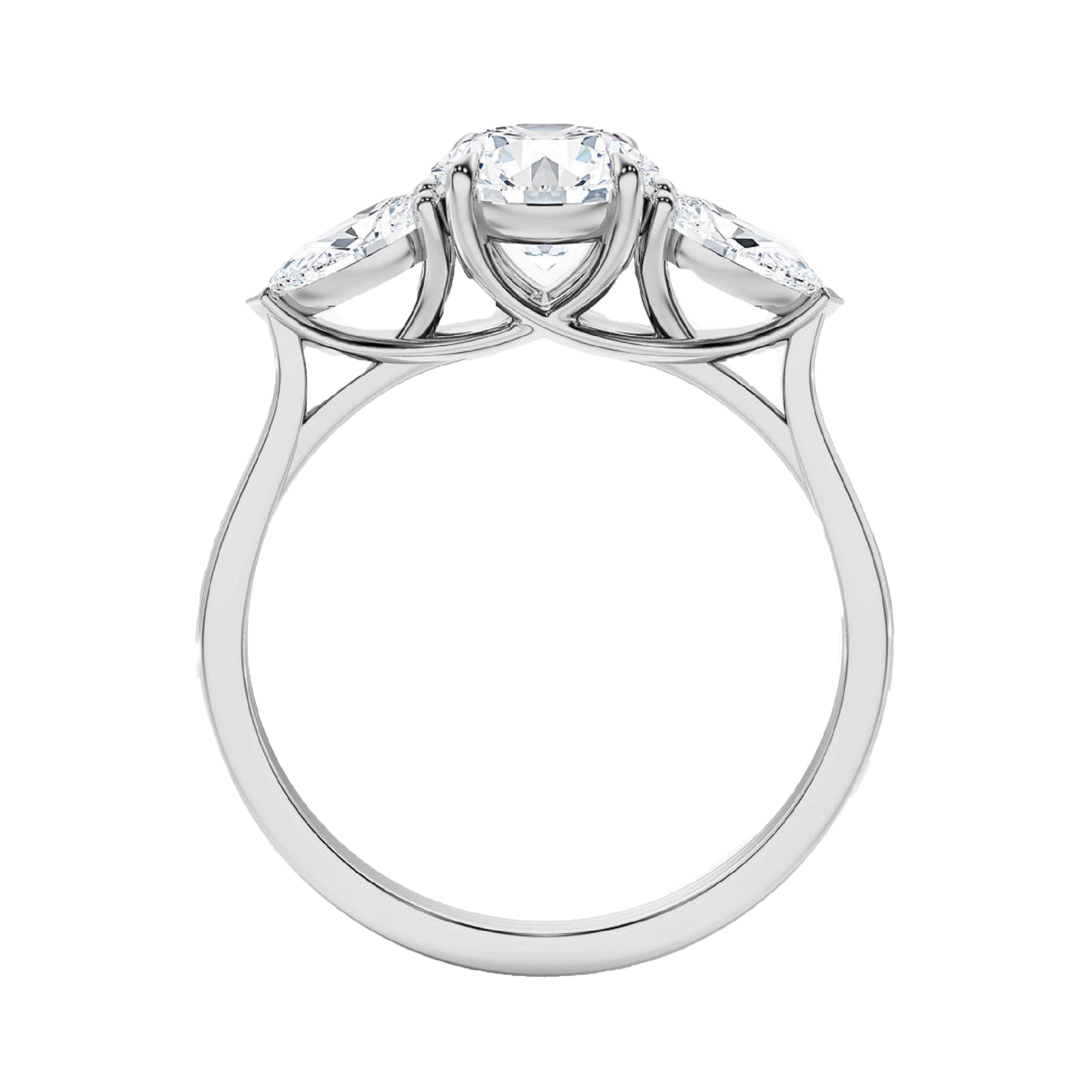Round With Side Two Pear Shaped Three Stone Ring