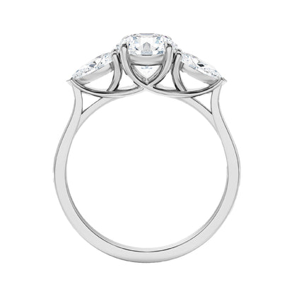 Round With Side Two Pear Shaped Three Stone Ring
