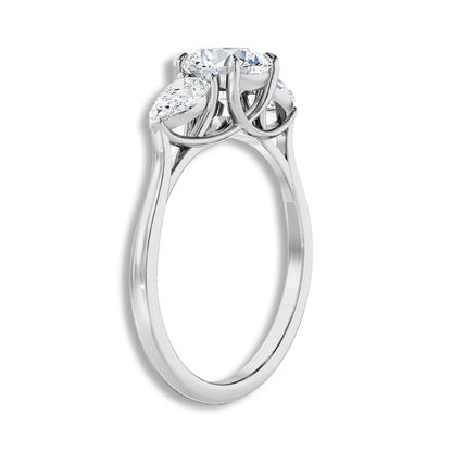 Round With Side Two Pear Shaped Three Stone Ring