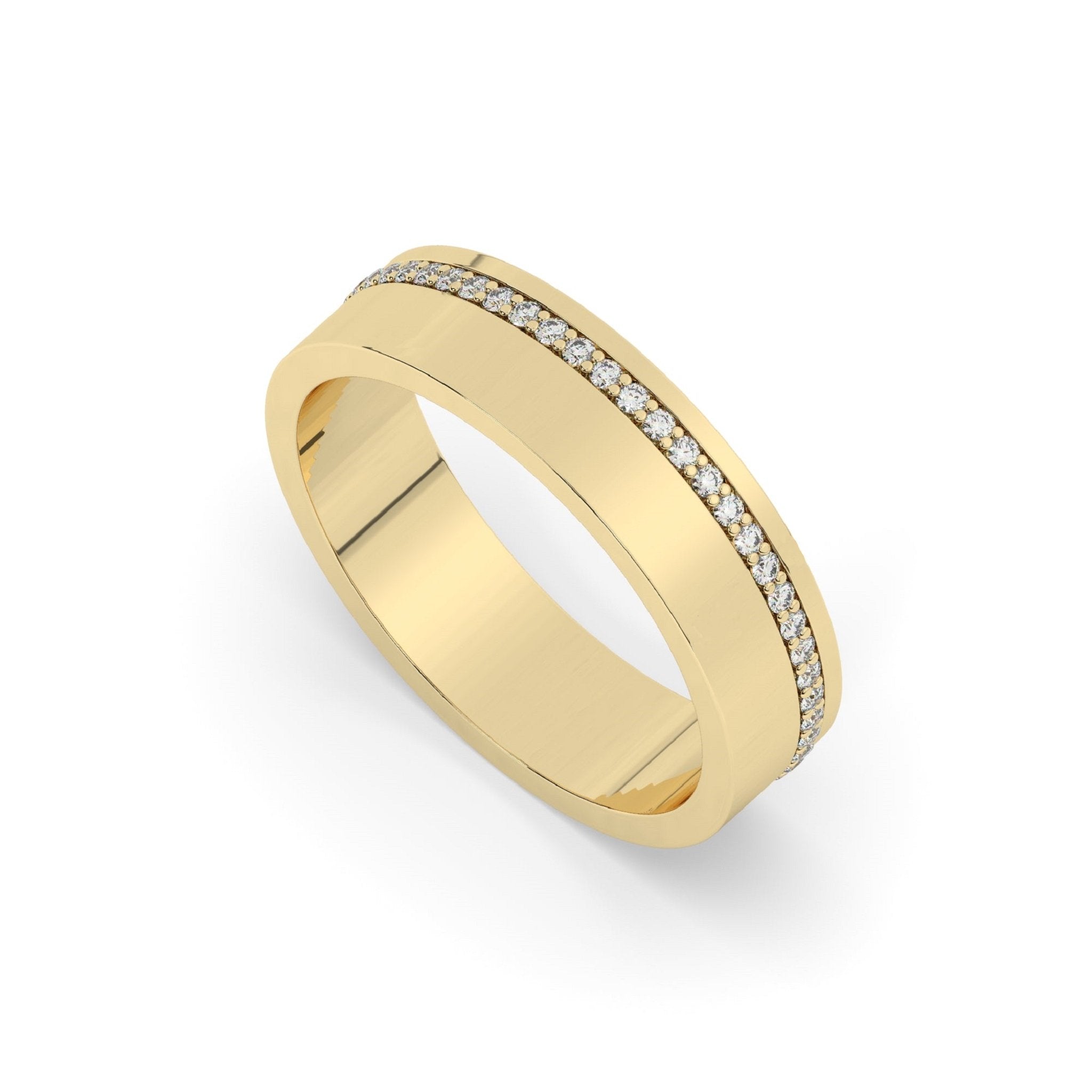 Delicate One Side Pave Set Unisex Diamond Wedding Band