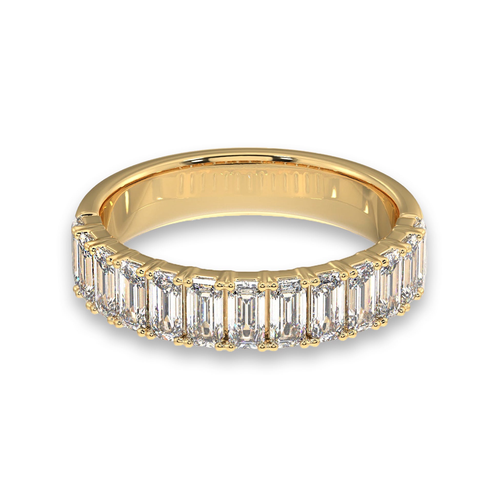 Emerald Cut Diamond Band - Half Eternity in yellow gold with lab-grown diamonds. Elegant wedding ring for women in a timeless design.