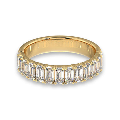 Emerald Cut Diamond Band - Half Eternity in yellow gold with lab-grown diamonds. Elegant wedding ring for women in a timeless design.