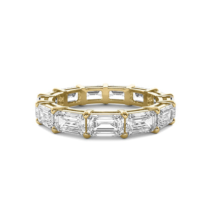 Emerald Cut Eternity Wedding Band in yellow gold with moissanite diamonds, showcasing a timeless and elegant full-band design.