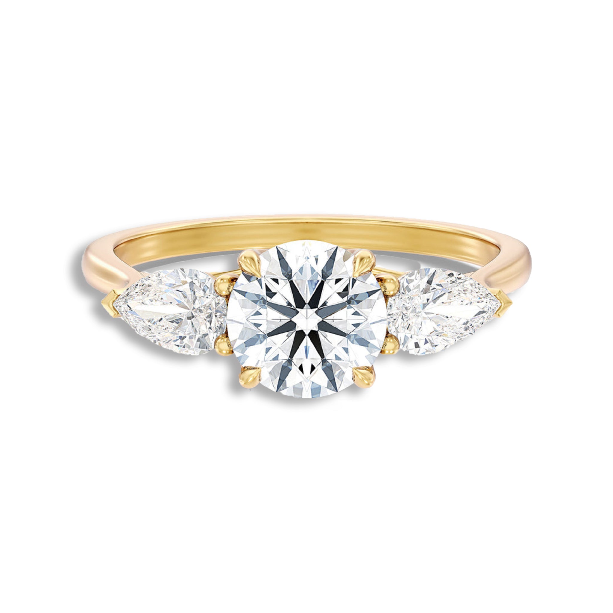 Round With Side Two Pear Shaped Three Stone Ring