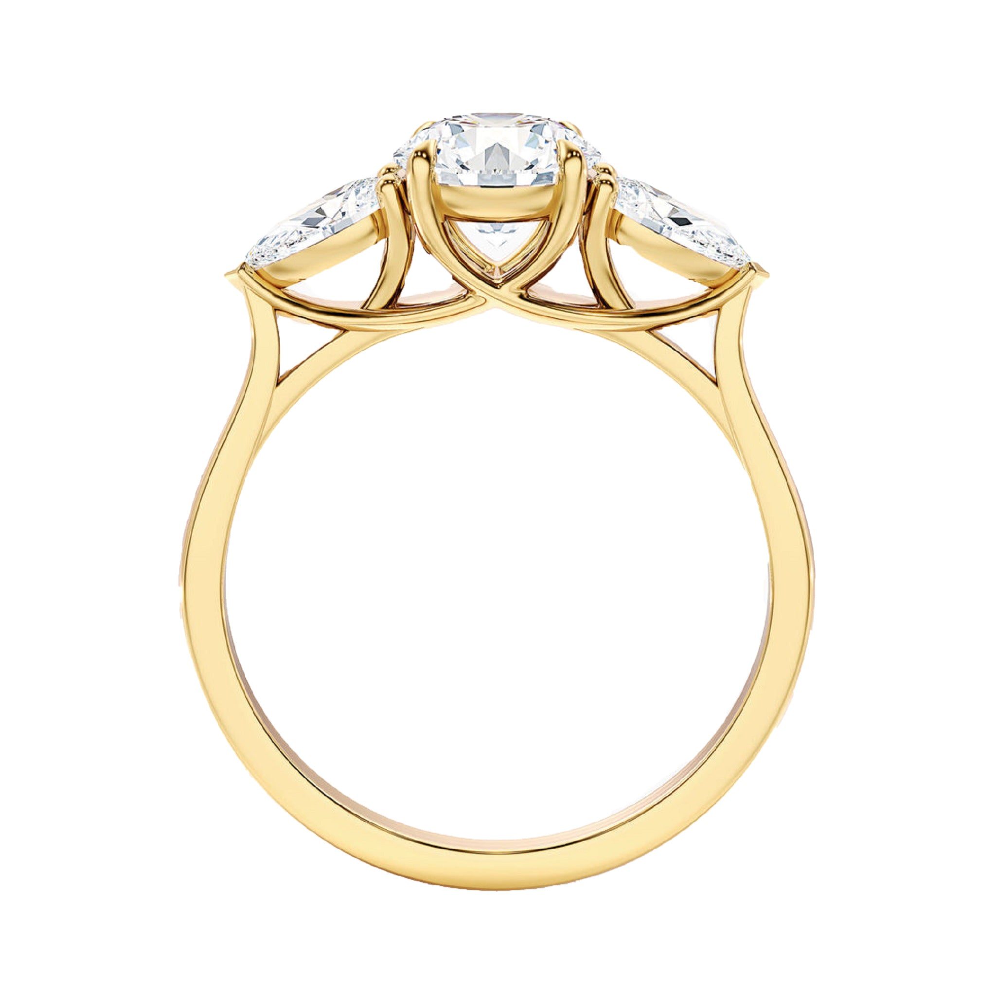 Round With Side Two Pear Shaped Three Stone Ring