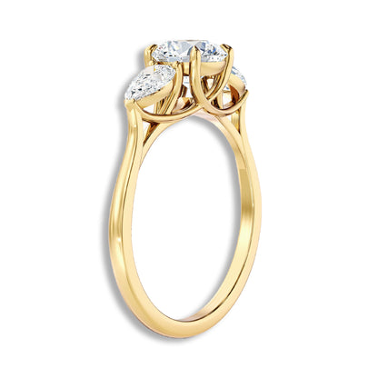 Round With Side Two Pear Shaped Three Stone Ring