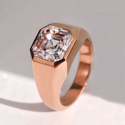 Bold Statement Asscher Mens Moissanite Engagement Ring