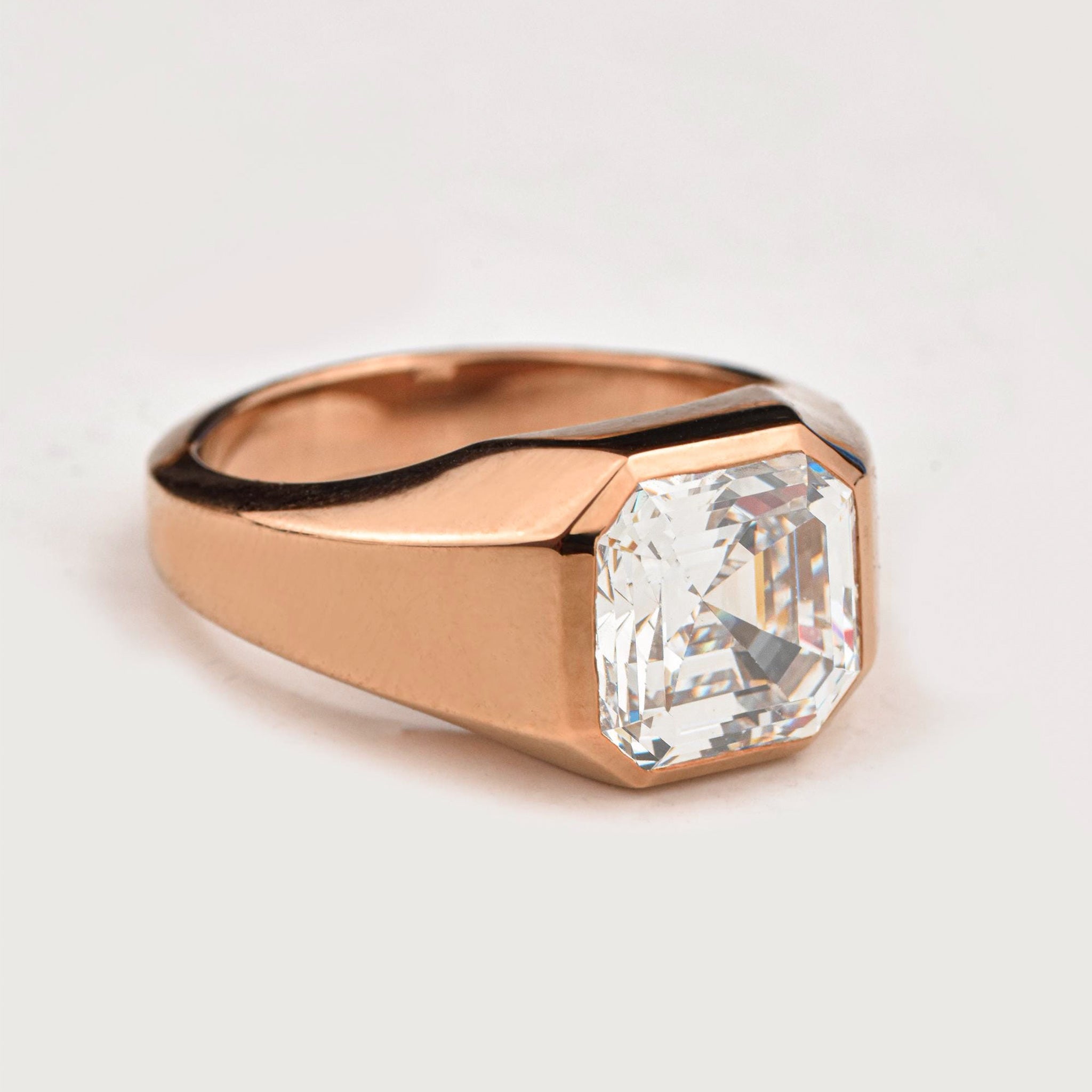 Bold Statement Asscher Mens Moissanite Engagement Ring