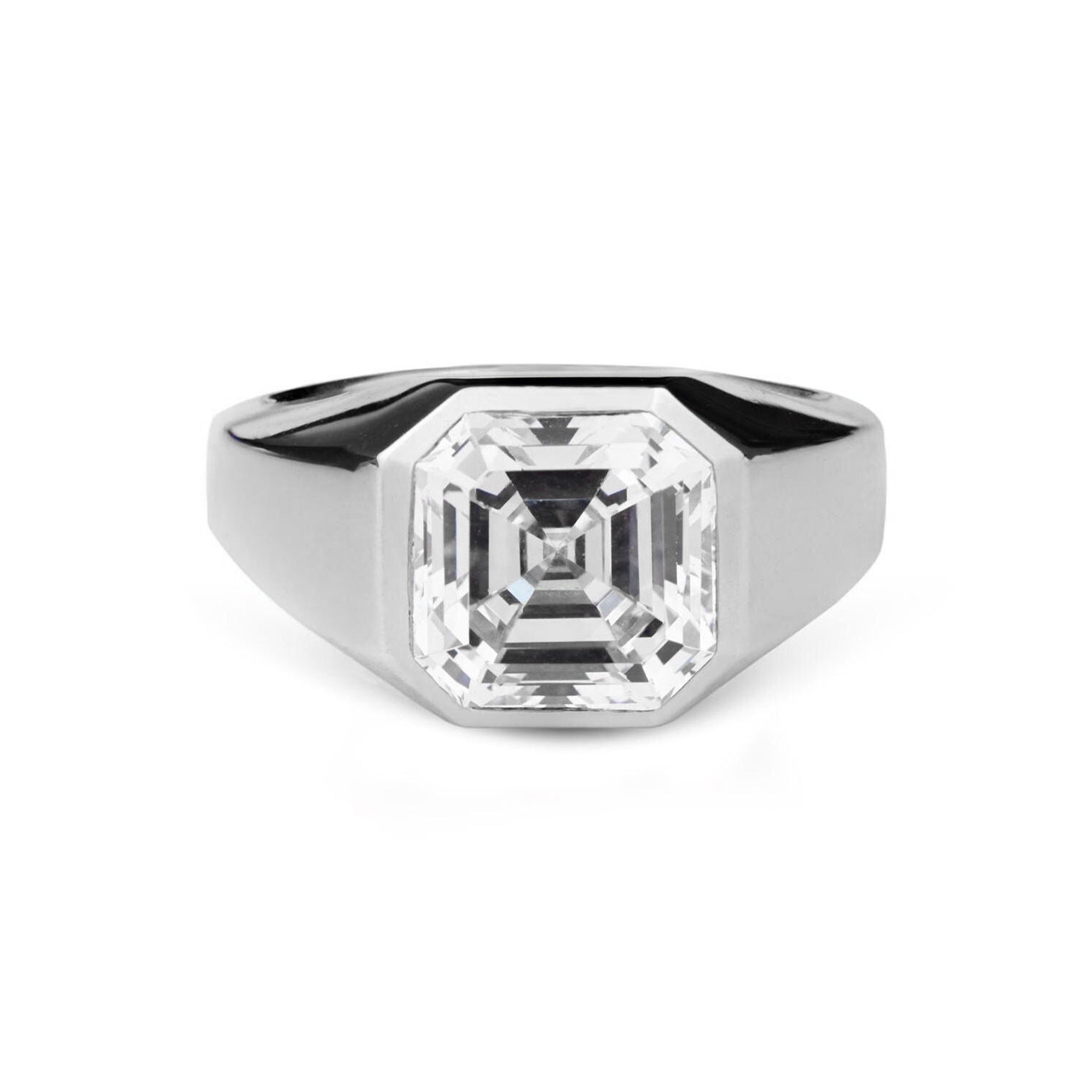 Bold Statement Asscher Mens Moissanite Engagement Ring