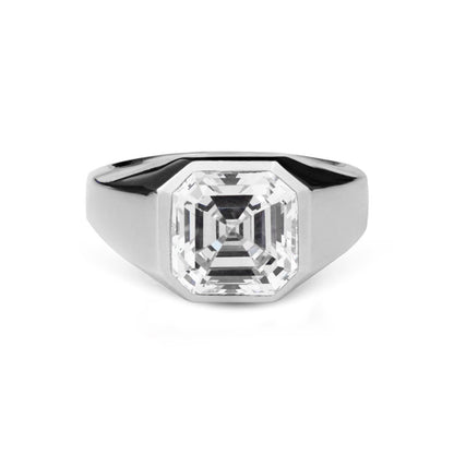 Bold Statement Asscher Mens Moissanite Engagement Ring