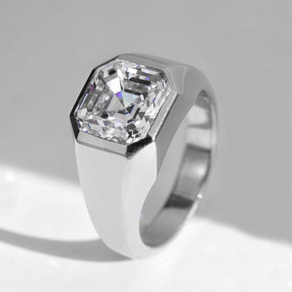 Bold Statement Asscher Mens Moissanite Engagement Ring